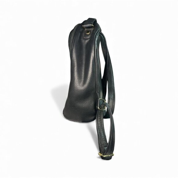 Black Faux Leather Backpack With Gold Hardware Zipper Pockets & Adjustable Strap - Picture 9 of 14